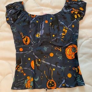 PUG peasant top in Steph Buscema Halloween print